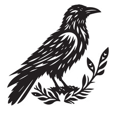 Elegant Crow Silhouette, Captivating Crow Poses, Charming Crow Silhouette- Black and White - illustration