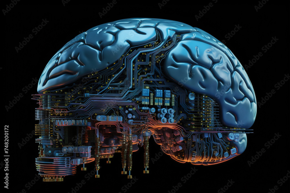 Poster Artificial intelligence science concept with technological AI brain on the circuit board.