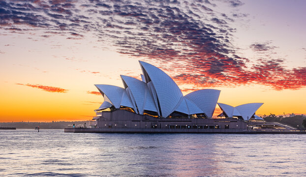 Sydney, New South Wales, Australia; February 27, 2024: Spectacular sunrise over Sydney Opera House