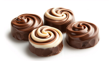 chocolate candies in swirl shape isolated on white background