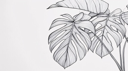 hand drawn monstera plant black and white Illustration