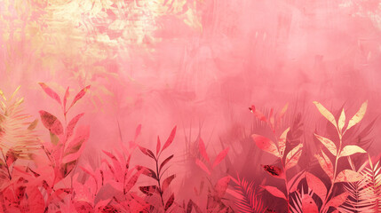 pink spring background with plants