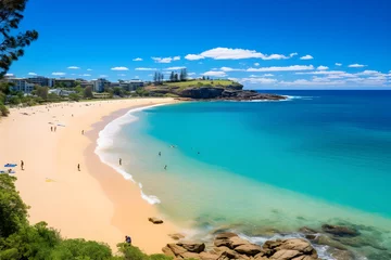 Rolgordijnen Captivating Australian beach crowded with surfers, bathers and sun-soothers © Lena