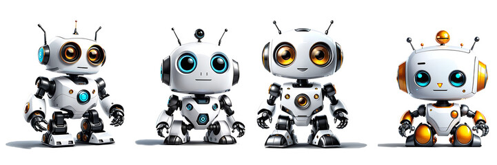 Clipart of a set of cute robots.