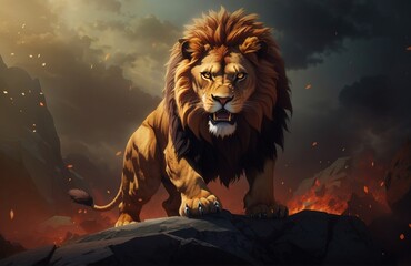 Fantasy Illustration of a angry lion - obrazy, fototapety, plakaty