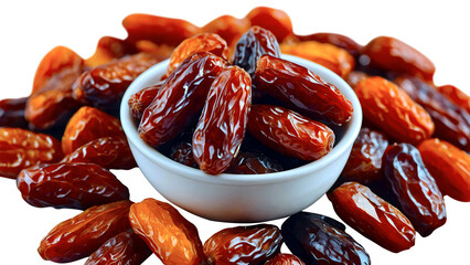 Dates png Fruits Dry dates png Sweet fresh dried dates png Bowl of pitted dates isolated png black dates in the bowl Collection bowl of dried date png Dates Palm fruit png AI Generated - obrazy, fototapety, plakaty