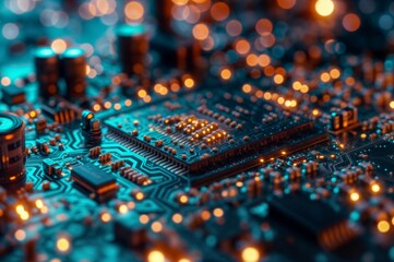 Electronic circuit board close-up. Electronic hardware technology. - obrazy, fototapety, plakaty