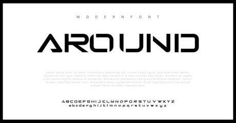 Around Lettering Minimalist Fashion. Elegant alphabet letters serif font and number. Typography fonts regular uppercase, lowercase.