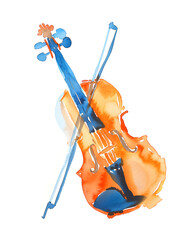 Musical instrument violin retro expressive watercolor illustration on white background perfect for vintage invitation © ottercolordesigns