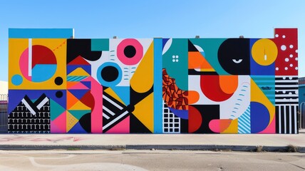 Playful street art mural featuring dynamic and expressive shapes, adding vibrancy to urban spaces