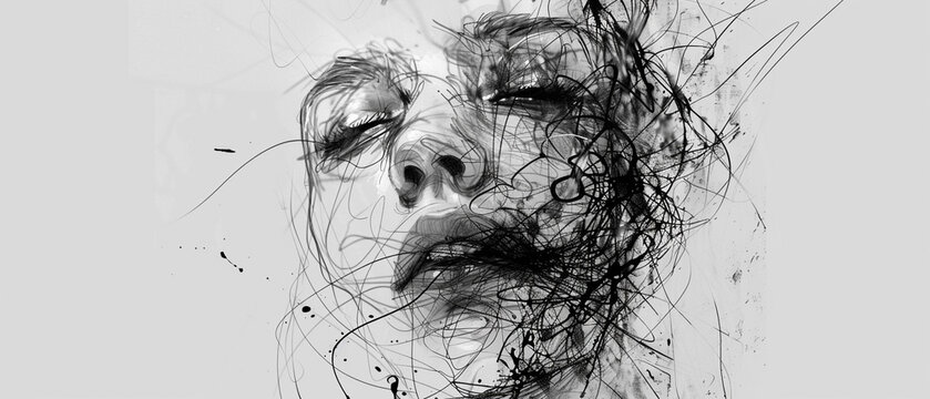 Fototapeta Sketchy minimalist portrait art focusing on expressive lines and the rawness of human emotion