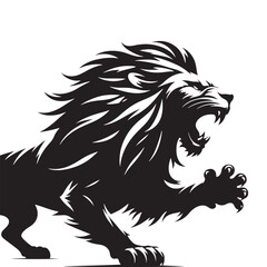 Prowling Danger: Vector Silhouette of Attacking Lion - Capturing the Ferocity and Power of the King of the Jungle. Vector Lion, Lion SIlhouette