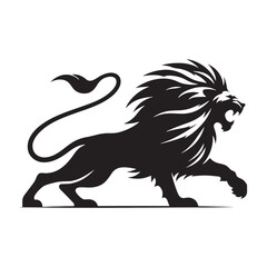 Prowling Danger: Vector Silhouette of Attacking Lion - Capturing the Ferocity and Power of the King of the Jungle. Vector Lion, Lion SIlhouette