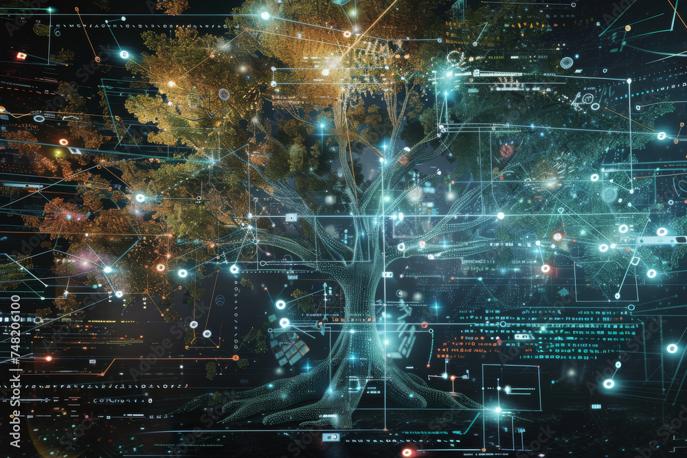 Poster A computer generated image of a tree with numbers and letters on it