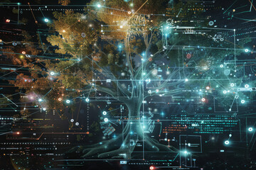 Obraz premium A computer generated image of a tree with numbers and letters on it