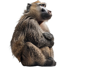 Baboon sitting pose isolated on transparent background. Generative ai