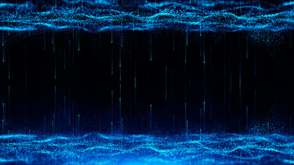 Abstract blue elegant particle waving and lines raining background