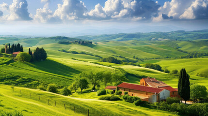 Fototapeta na wymiar Background A picturesque countryside with rolling hills and sprawling gardens.