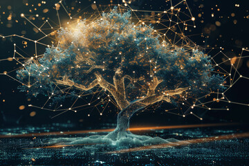 A computer generated image of a tree with a dark background