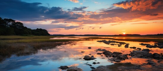 panoramic view of the river and estuary at sunset