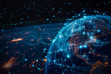 Obraz premium A computer generated image of the earth with a network of connections