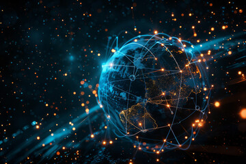 Fototapeta premium A computer generated image of a globe surrounded by lines and dots