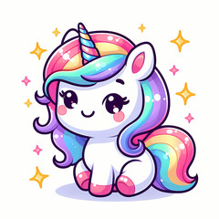 Fototapeta premium Cute Rainbow Unicorn Illustration on white background