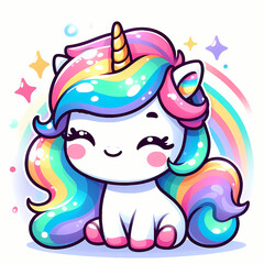 Cute Rainbow Unicorn Illustration on white background