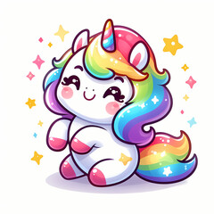Fototapeta premium Cute Rainbow Unicorn Illustration on white background
