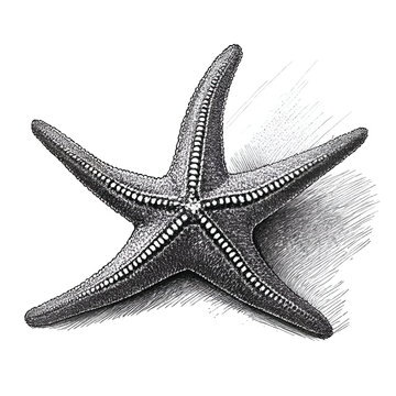 recommend clip art: Starfish ink sketch drawing, black and white, engraving style vector illustration
