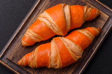 Delicious fresh, crispy French croissants with sweet filling