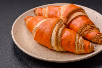 Delicious fresh, crispy French croissants with sweet filling