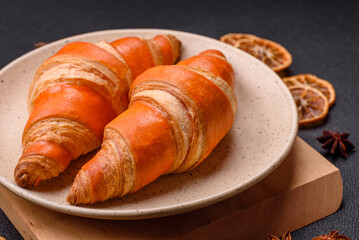 Delicious fresh, crispy French croissants with sweet filling