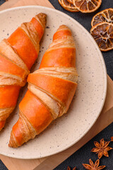 Delicious fresh, crispy French croissants with sweet filling