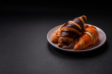 Delicious fresh, crispy French croissants with sweet filling