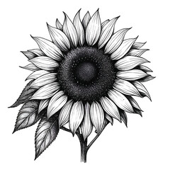 Sunflower Monochrome ink sketch vector drawing, engraving style vector illustration