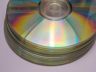 Stack of compact disc's. Macro photography.
