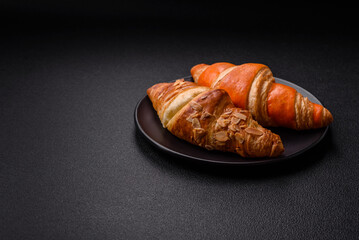 Delicious fresh, crispy French croissants with sweet filling