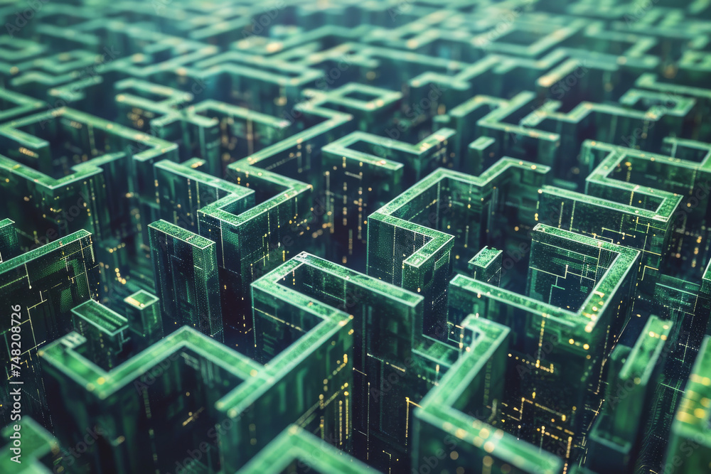 Poster a computer generated image of a maze that looks like a circuit board