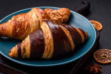 Delicious fresh, crispy French croissants with sweet filling