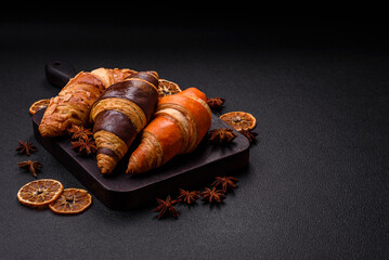 Delicious fresh, crispy French croissants with sweet filling
