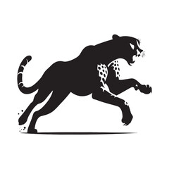 Swift Fury: Vector Silhouette of Attacking Cheetah Vector Roaring Cheetah, Vector attacking cheetah silhouette