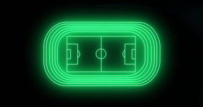 Animation of neon glowing football pitch on black background