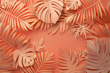 Background of paper figures with geometric shapes in peach color
