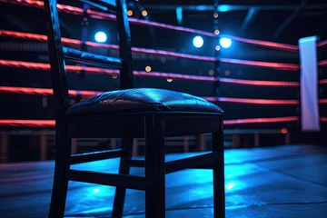 Fototapeten Professional boxing ring illuminated with chair © Emanuel