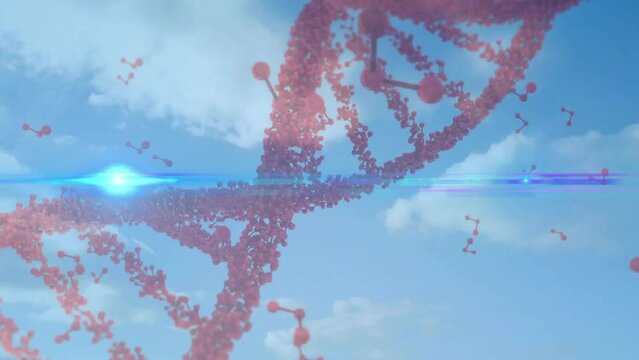 Animation of dna strand spinning over molecules