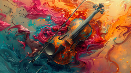 Generate a vibrant digital painting inspired by the harmonious elements of music - obrazy, fototapety, plakaty