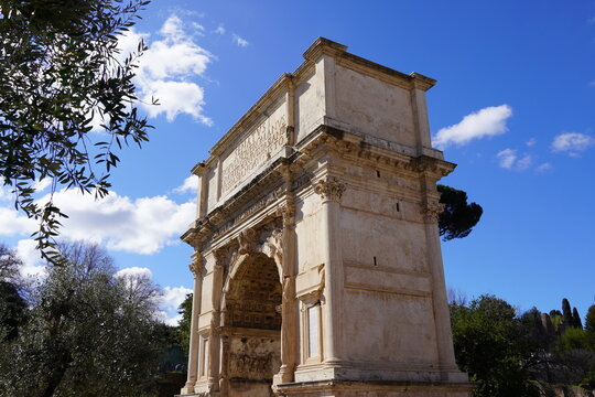 The triumphal arch of Roman emperor Titus in the Forum of Rome in Italy