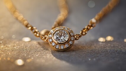 Fototapeta premium Closeup gold necklace with diamonds, photoshoot