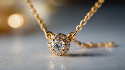 Fototapeta premium Closeup gold necklace with diamonds, photoshoot